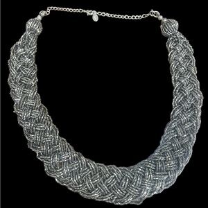 Clairs Chunky Gray Braided Bead Necklace approximately 18” long